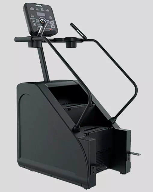 User maintaining upright posture on stair climber during training