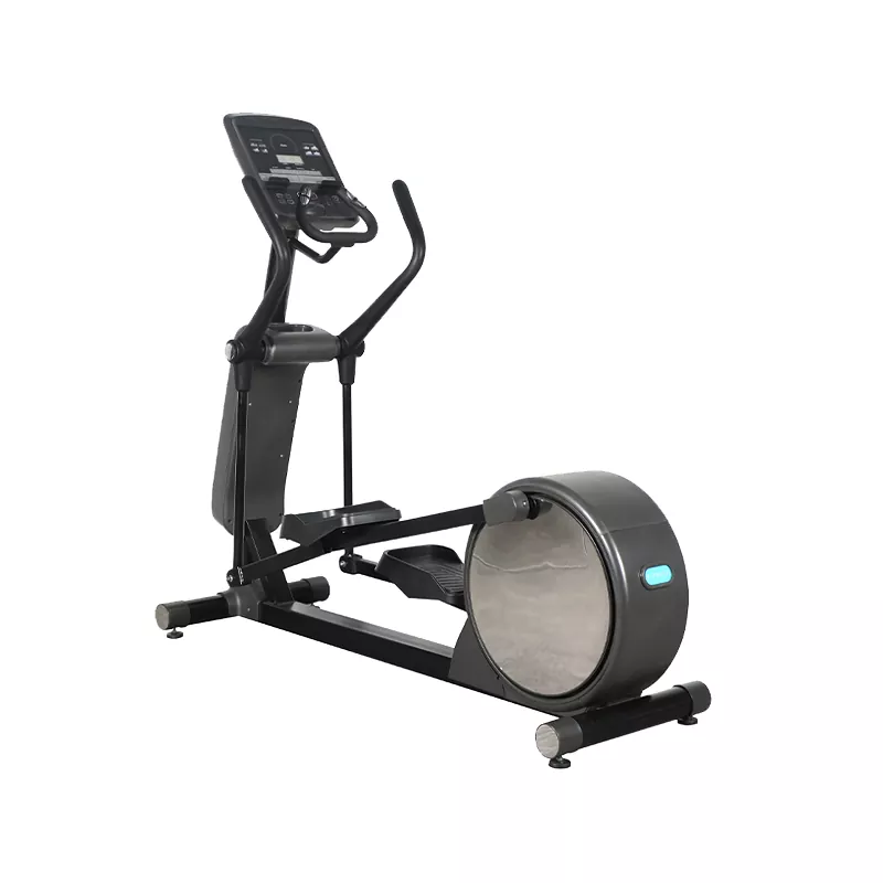 Elliptical trainer with movable handlebars and smooth pedal motion