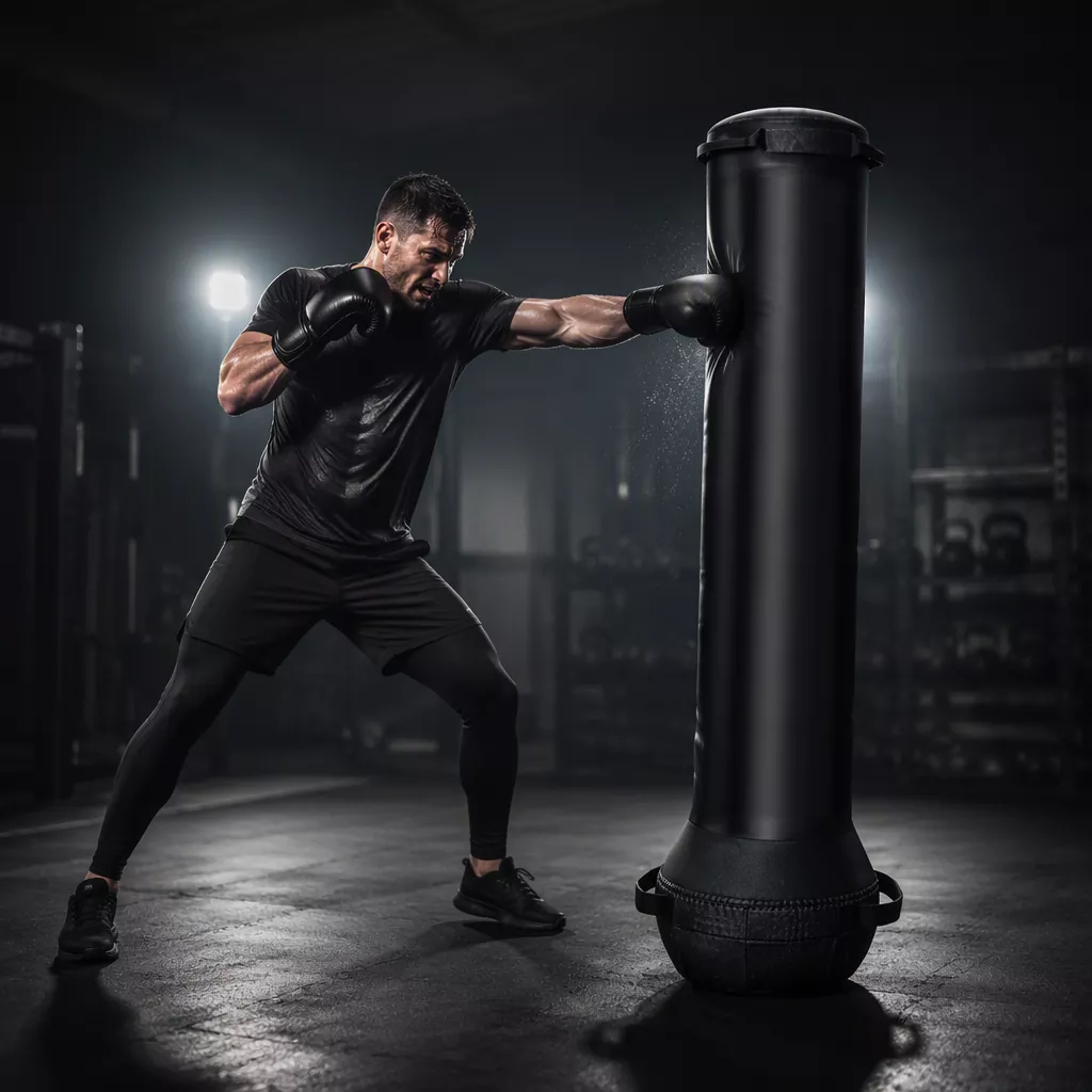 Freestanding punching bag with weighted base for stability during heavy training